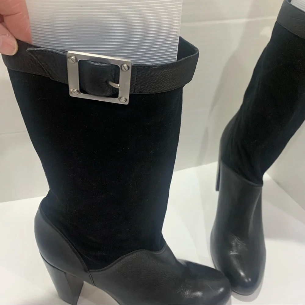 RACHEL ZOE size 11 mid calf height black leather and suede boot buckle detail - Picture 8 of 16